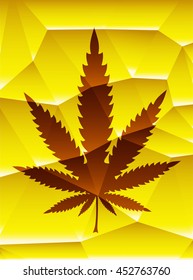 Cannabis leaf on yellow polygonal background. vector illustration