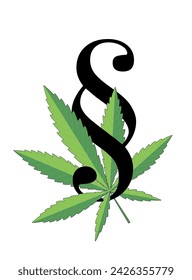 Hoja de cannabis con el signo del párrafo, ilustración vectorial aislado sobre fondo blanco
