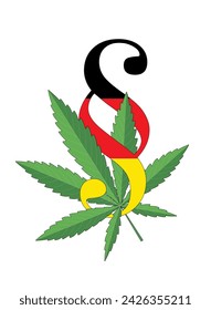 Hoja de cannabis con el signo de párrafo en la bandera de Alemania, ilustración vectorial aislado sobre fondo blanco
