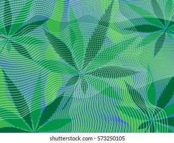 cannabis leaf pattern with green and blue flowing lines