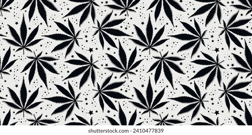 Cannabis leaf pattern. Vector black and white pattern of stylish cannabis leaves.