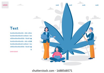 Hoja de cannabis con personas Ilustración vectorial para banner web, infografía, móvil