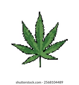 Cannabis leaf pixel art. Vector illustration isolated on white background