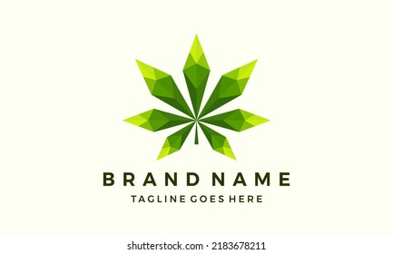 diseño de logo poligonal de hoja de cannabis. diseño geométrico, de polos bajos, moderno