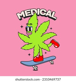 Cannabis-Blatt-Retro-Karikatur