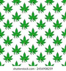 Hoja de cannabis con Ilustración vectorial de patrón sin costura de cigarrillo enrollado
