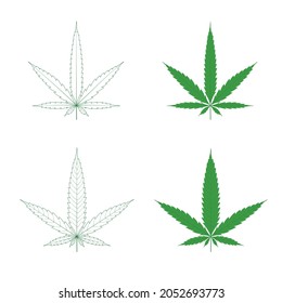 Cannabis Leaf Sativa Strains Isolated On White Background. Marijuana Leaf Outline And Graphic Icon. Vector Illustration.