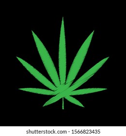 Cannabis leaf scrbble isolated on black background. Green hemp leaf logo, vector stock illustration.