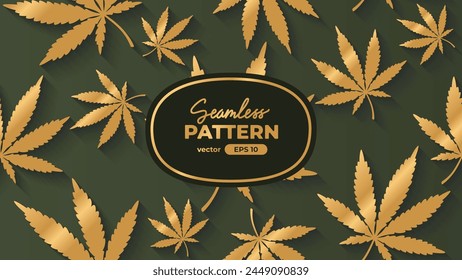 Cannabisblatt nahtloses Muster. Marihuana-Blatt-Ikone. Vektorillustration. Indica, Sativa, Hybrid, Ruderalis. Premium-Branding-Design.