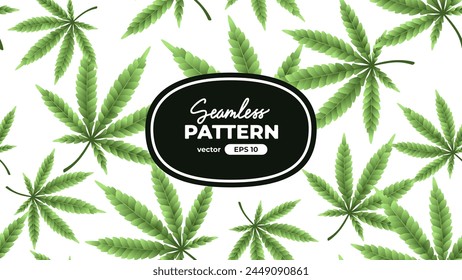 Cannabisblatt nahtloses Muster. Marihuana-Blatt-Ikone. Vektorillustration. Indica, Sativa, Hybrid, Ruderalis. Premium-Branding-Design.