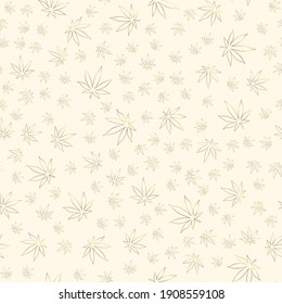 Cannabis leaf Seamless pattern. Medicine Marijuana golden texture. Medical cannabis sign Legalize symbol. Elegance Vector background for fabric textile, wrapping paper, banner luxury backdrop.