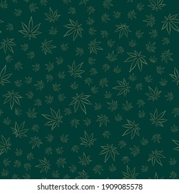 Hoja de cannabis Patrón Seamless. Textura dorada de la marihuana de la medicina. Signo médico de cannabis Símbolo legalizado. Elegance Vector fondo para tela textil, papel envolvente, banner fondo de lujo.