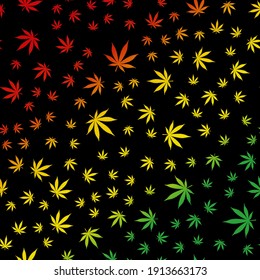 Cannabis leaf Seamless pattern. Medicine Marijuana textre. Medical cannabis, Legalize symbol on black. Rasta flag colors red yellow green vector background for fabric textile, wrapping paper.