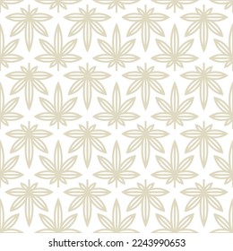 Patrón de ornamento de vectores sin mangas de hoja de cannabis en estilo de fondo de estilo Art Retro de línea para uso de paquetes de marihuana médica.