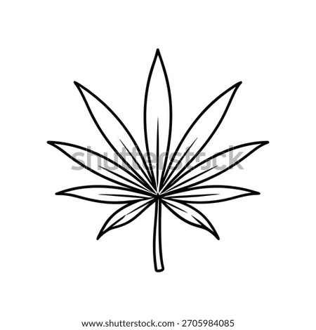 Cannabis Leaf with Seven Pointed Leaflets Illustration in Black and White – Minimal Line Art Icon for Herbal Medicine, Agriculture, and Cannabis Culture