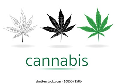 Cannabis leaf sign icon pattern, white black green with isolated background, Flat vector illustration design,