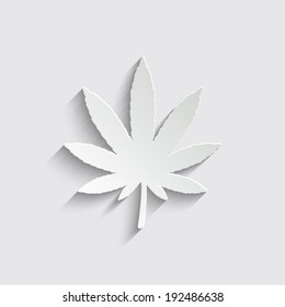 Cannabis Leaf Silhouette With Shadow On A Grey Background