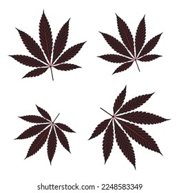 Ilustración vectorial de la silueta de hoja de cannabis. Icono de la hoja de marihuana, fondo blanco aislado.