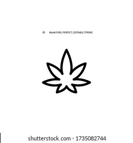 Cannabis Blatt einfache Linie Symbol Vektor-Illustration. Bearbeitbarer Strich. 48x48 Pixel perfekt.