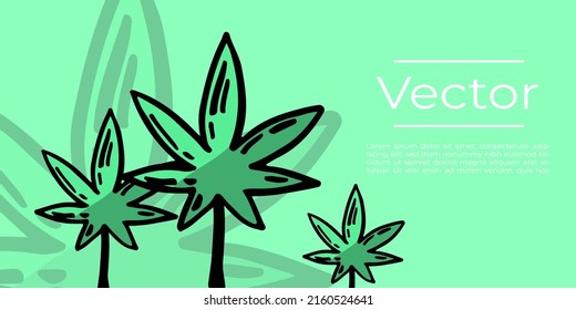 Cannabis Leaf Sketch Vector Illustration. Cbd Edibles, Beauty Cream Hemp Oil Hand Drawn Background. Green Media Banner