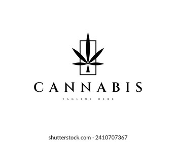 cannabis leaf with square logo design