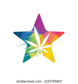 Cannabis leaf and star vector logo design. Marijuana leaf logo design template vector illustration.	