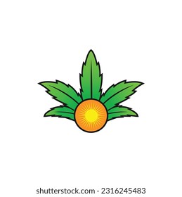 Cannabis leaf and sun on white background. Design for web and print. Vector eps 10