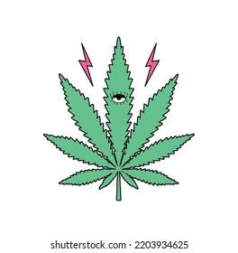 Cannabis Leaf. Trippy Eye. Weed Flower With Third Eye. Thc Design. Cbd Design. Weed Free Vector