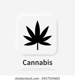 Cannabis leaf vector icon. Marijuana legalize symbol. Medicine cannabis linear silhouette sign, herbal nature organic plant. Hash, ganja cbd rasta indica sativa logo. Flat design isolated on white.