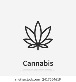 Cannabis-Blatt-Vektorsymbol. Marijuana legalisiert Symbol. Medizin Cannabis lineares Silhouettenzeichen, pflanzliche Natur organische Pflanze. Hash, ganja cbd rasta indica sativa Logo. Flaches Design einzeln auf Weiß.