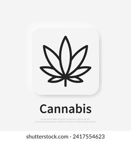 Cannabis-Blatt-Vektorsymbol. Marijuana legalisiert Symbol. Medizin Cannabis lineares Silhouettenzeichen, pflanzliche Natur organische Pflanze. Hash, ganja cbd rasta indica sativa Logo. Flaches Design einzeln auf Weiß.