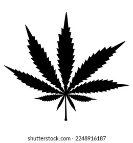 Cannabis leaf vector illustration. Drawing of a cannabis leaf symbol on a white background. Marijuana icon, vector.