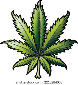 
Ilustración de vectores de hojas de cannabis. Dibujo de una caricatura de marihuana.