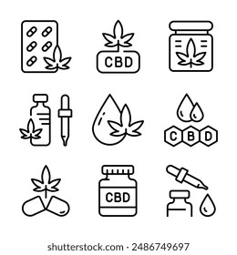 Cannabisblatt-Vektorgrafik-Linien-Icons-Set. Marihuana-Logo-Symbole Vektor-Icons für Website-Design, mobile App, ui. Einfache Zeichen Kollektion isoliert auf weißem Hintergrund.