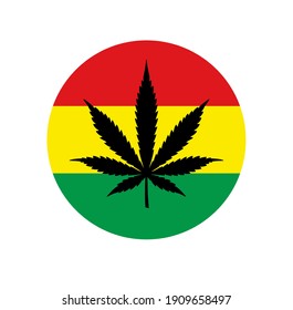 Bandera de colores verde amarillo rojo vectorial de la hoja de cannabis. Símbolo de legalización de la marihuana. Signo de cannabis medicinal, planta orgánica de hierbas. Logo de Hash ganja cbd rasta indica sativa. Diseño plano aislado en blanco.