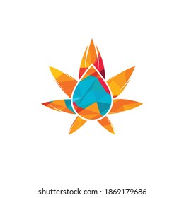 Cannabis leaf water drop logo design icon. Cannabis Oil vector logo concept.
