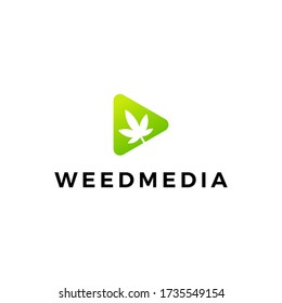 cannabis leaf weed media play button logo vector icon illustration