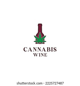 Cannabis Leaf with Wine bottle  logo design vector icon template