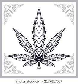 Cannabis leaf zentangle arts isolated on white background.