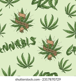 Cannabis leafs colorful seamless pattern for legalized drug industry advertising and ganja party invitation design vector illustration