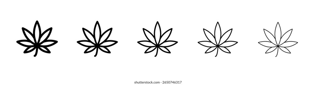 Icono de hojas de cannabis símbolo de contorno de Vector o ilustración