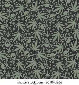 Cannabis leafs with skulls - seamless pattern