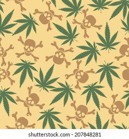 Cannabis leafs with skulls - seamless pattern