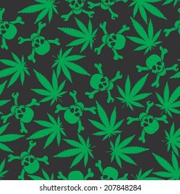 Cannabis leafs with skulls - seamless pattern