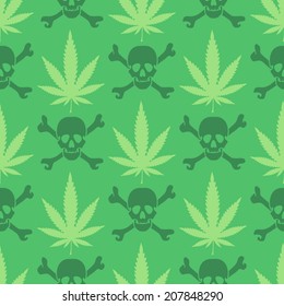 Cannabis leafs with skulls - seamless pattern