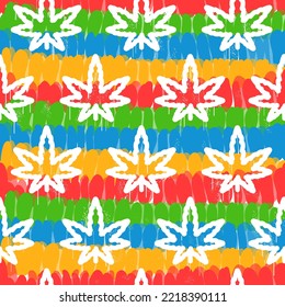 Cannabis leafs,tie dye seamless pattern background.Vector tie dye cartoon illustration.60s style,hippie,weed,marijuana seamless pattern art