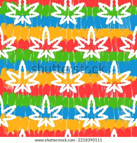 Cannabis leafs,tie dye seamless pattern background.Vector tie dye cartoon illustration.60s style,hippie,weed,marijuana seamless pattern art
