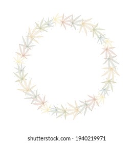 Hojas de cannabis. El marco de la corona de color lineal vectorial redondeado aislado en el fondo blanco.