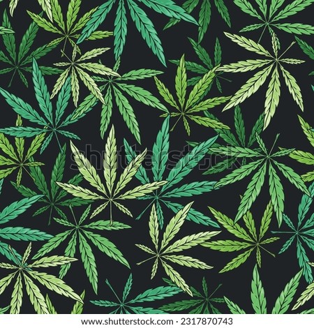 Cannabis leaves pattern seamless colorful with herbal drug for poster design about legalization and medical use of marijuana vector illustration