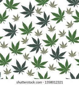 Cannabis leaves seamless background. Vector Marijuana Cannabis Green Leaf. 